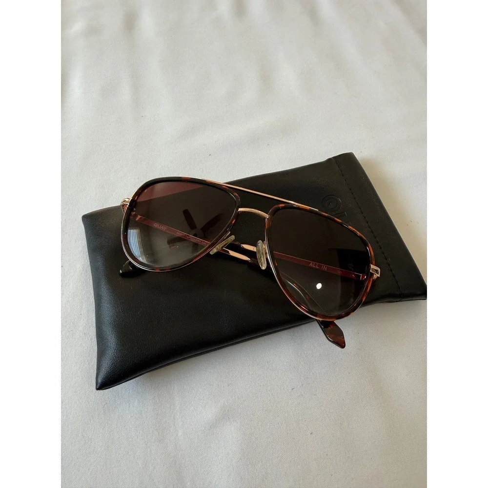 Quay Australia All In Aviator Sunglasses Tortoise Rose Gold Brown Gradient Lens
